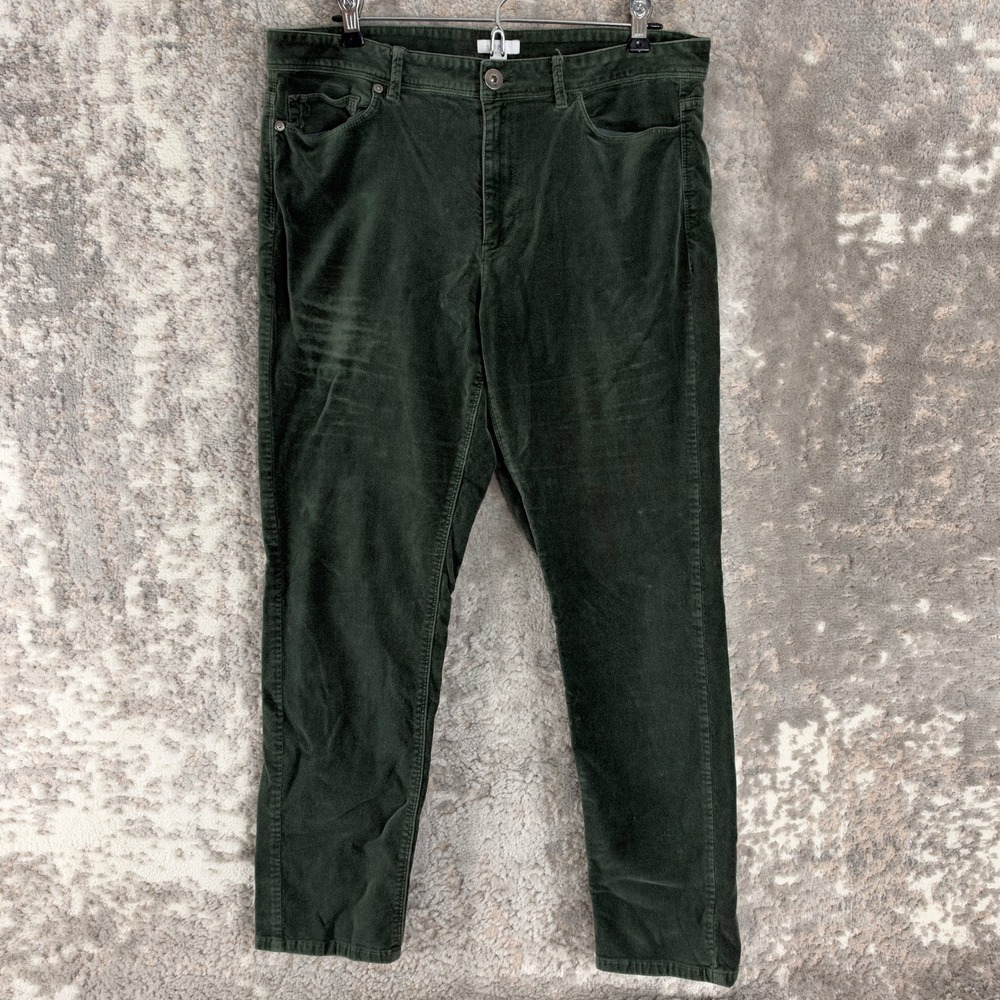 J. Jill Size 12 Corduroy Stretch Straight Leg Pants Green Full Length Women